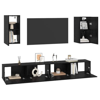 Wall TV Cabinet Wall-mounted 3 pcs Black Oak Engineered Wood