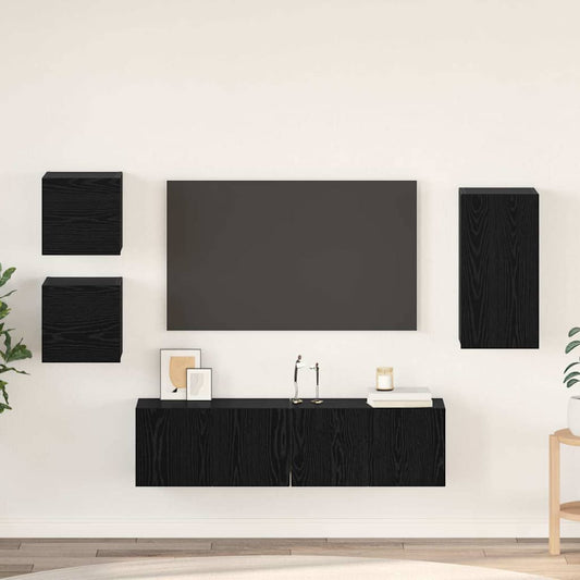 TV Cabinet Set Wall-mounted 5 pcs Black oak 160 x 30 x 30.5 cm