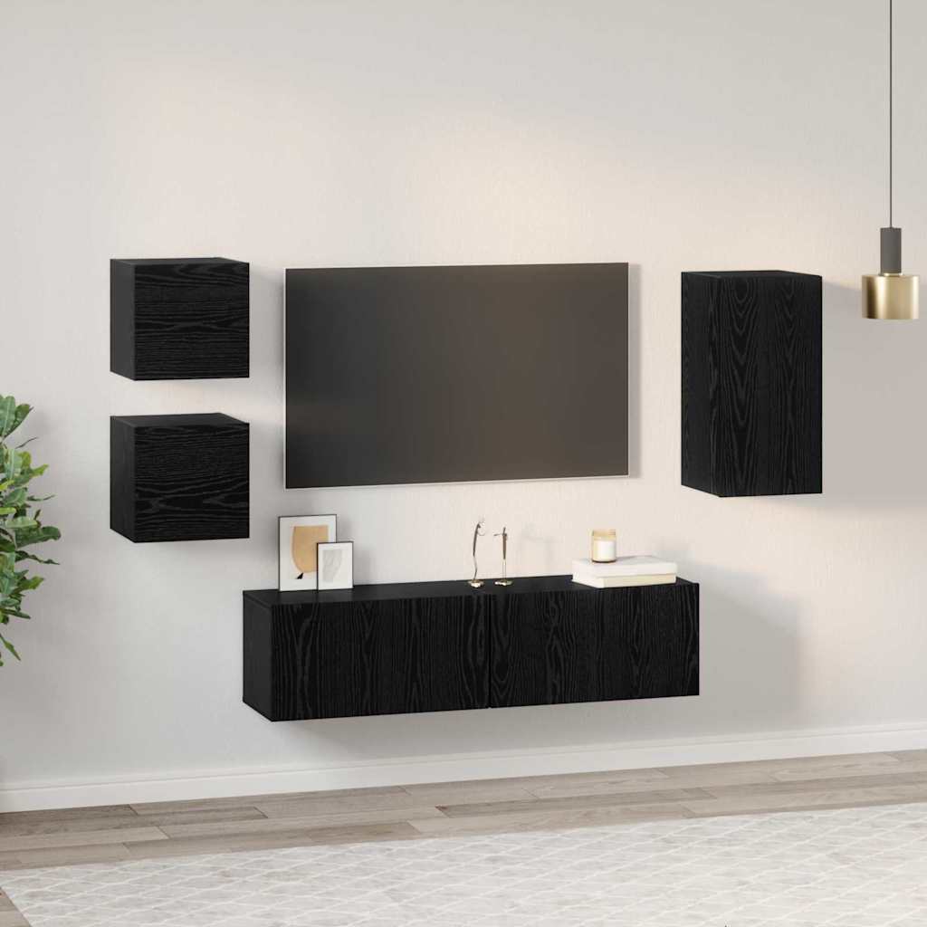 TV Cabinet Set Wall-mounted 5 pcs Black oak 160 x 30 x 30.5 cm