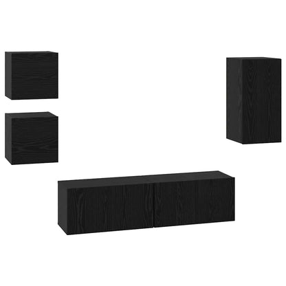 TV Cabinet Set Wall-mounted 5 pcs Black oak 160 x 30 x 30.5 cm