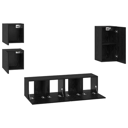 TV Cabinet Set Wall-mounted 5 pcs Black oak 160 x 30 x 30.5 cm