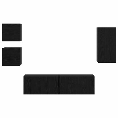 TV Cabinet Set Wall-mounted 5 pcs Black oak 160 x 30 x 30.5 cm