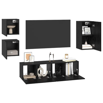 TV Cabinet Set Wall-mounted 5 pcs Black oak 160 x 30 x 30.5 cm