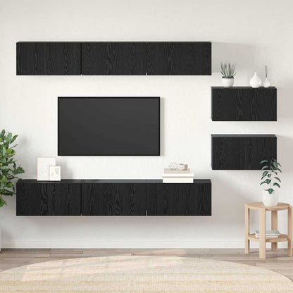 TV Cabinet Set 8 pcs Black oak 60 x 30 x 30 cm Engineered wood