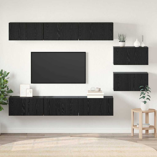 TV Cabinet Set 8 pcs Black oak 60 x 30 x 30 cm Engineered wood