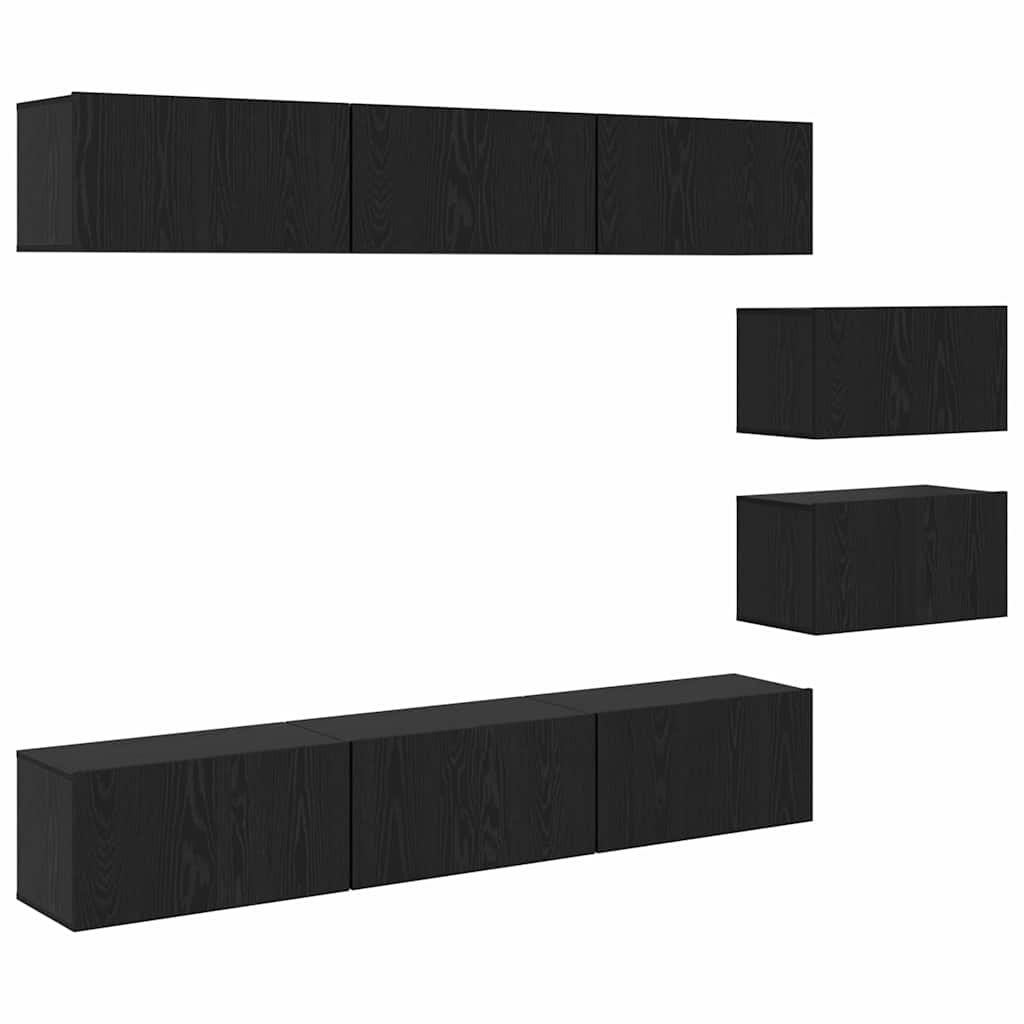 TV Cabinet Set 8 pcs Black oak 60 x 30 x 30 cm Engineered wood