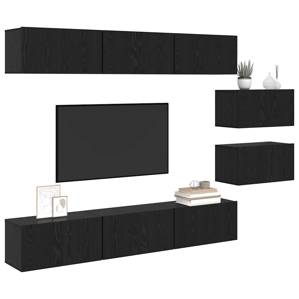 TV Cabinet Set 8 pcs Black oak 60 x 30 x 30 cm Engineered wood
