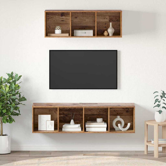 TV Cabinet Set Wall-mounted 2 pcs Old Wood Engineered Wood