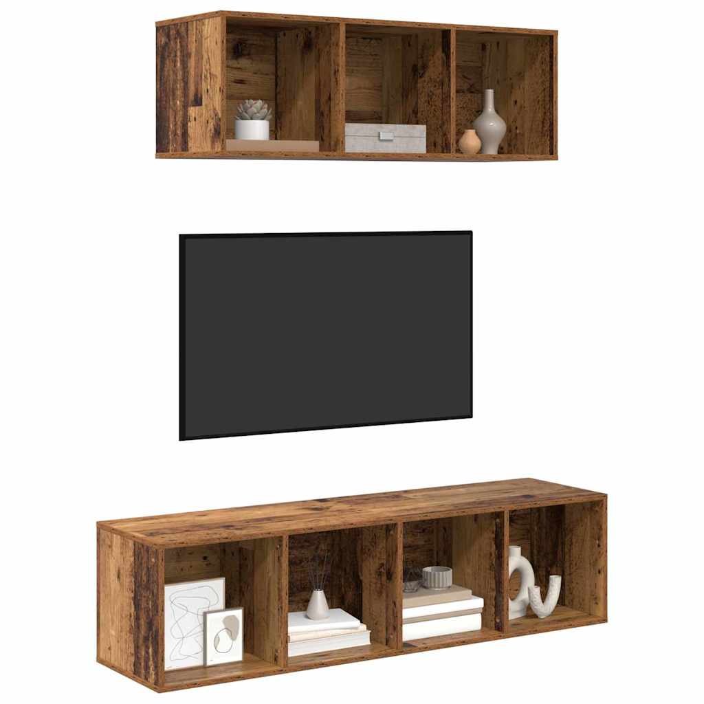 TV Cabinet Set Wall-mounted 2 pcs Old Wood Engineered Wood