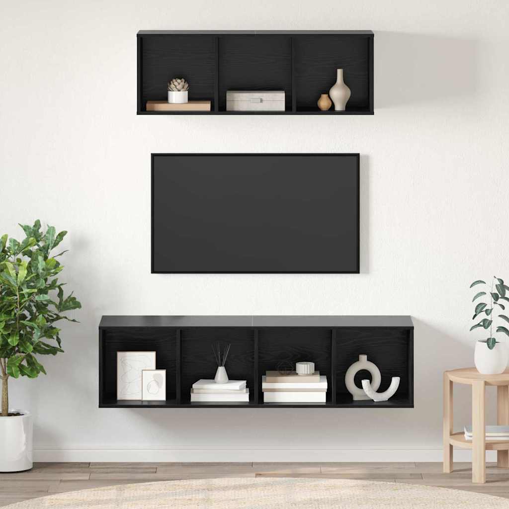 TV Cabinet Set Wall-mounted 2 pcs Black Oak Engineered Wood