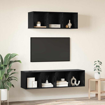 TV Cabinet Set Wall-mounted 2 pcs Black Oak Engineered Wood