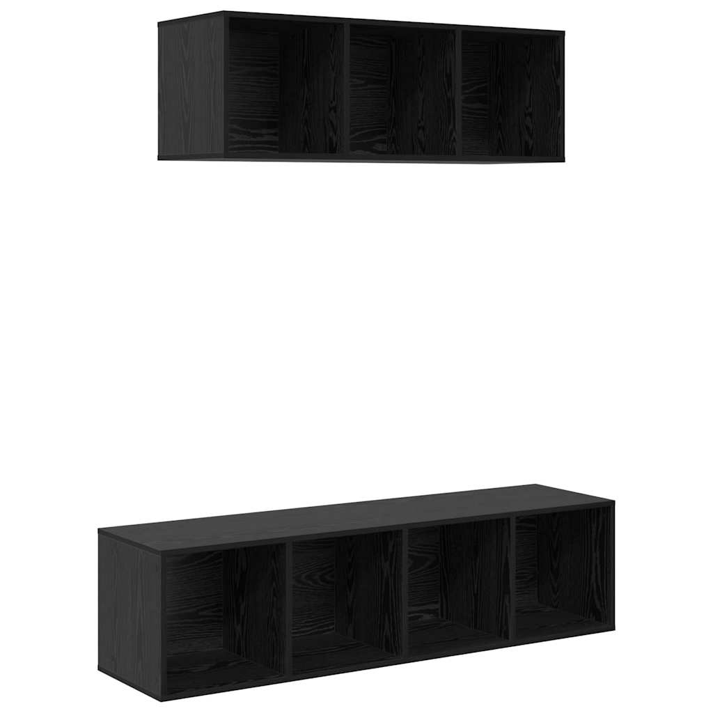 TV Cabinet Set Wall-mounted 2 pcs Black Oak Engineered Wood