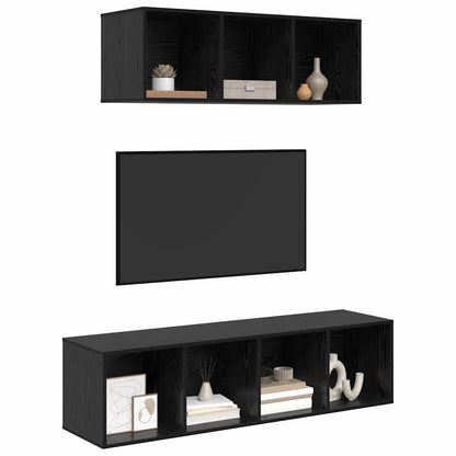 TV Cabinet Set Wall-mounted 2 pcs Black Oak Engineered Wood