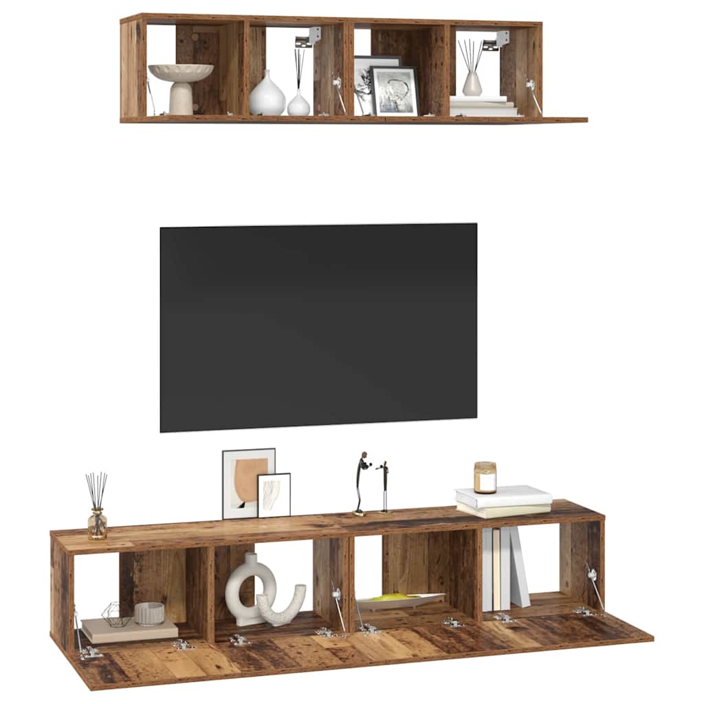 TV Cabinet Set Wall-mounted 4 pcs Old wood Engineered wood