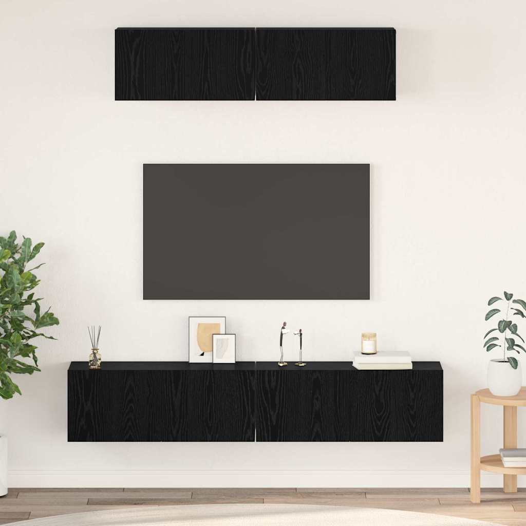 Wall TV Cabinet Wall-mounted 4 pcs Black Oak Engineered Wood