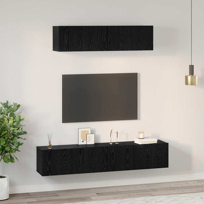Wall TV Cabinet Wall-mounted 4 pcs Black Oak Engineered Wood