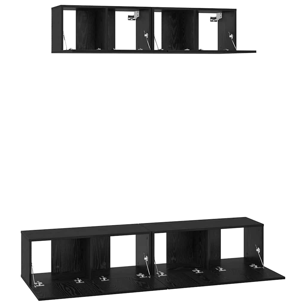 Wall TV Cabinet Wall-mounted 4 pcs Black Oak Engineered Wood
