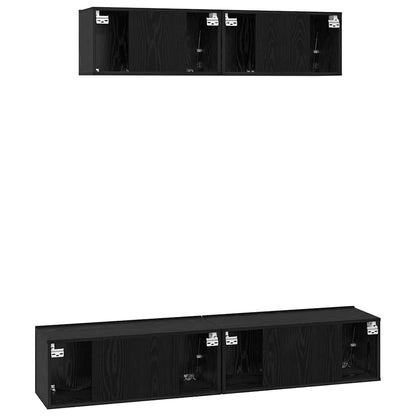 Wall TV Cabinet Wall-mounted 4 pcs Black Oak Engineered Wood