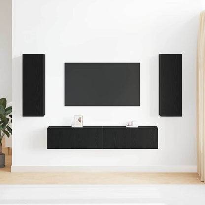 4 Piece TV Cabinet Set Wall-mounted Black Oak Engineered Wood