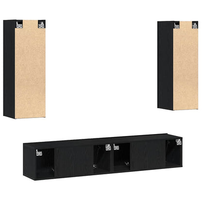 4 Piece TV Cabinet Set Wall-mounted Black Oak Engineered Wood