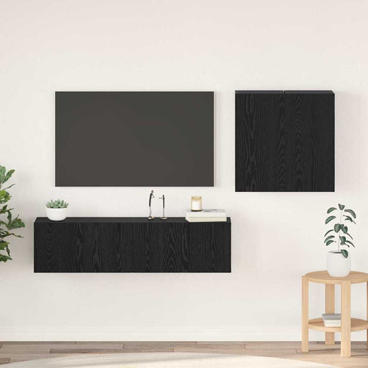 TV Cabinet Set Wall-mounted 4 pcs Black Oak Engineered Wood