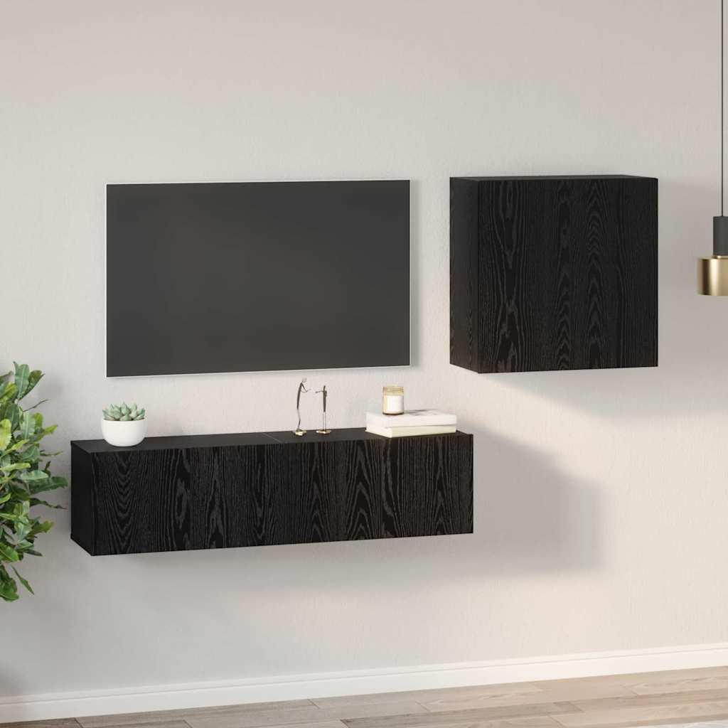 TV Cabinet Set Wall-mounted 4 pcs Black Oak Engineered Wood