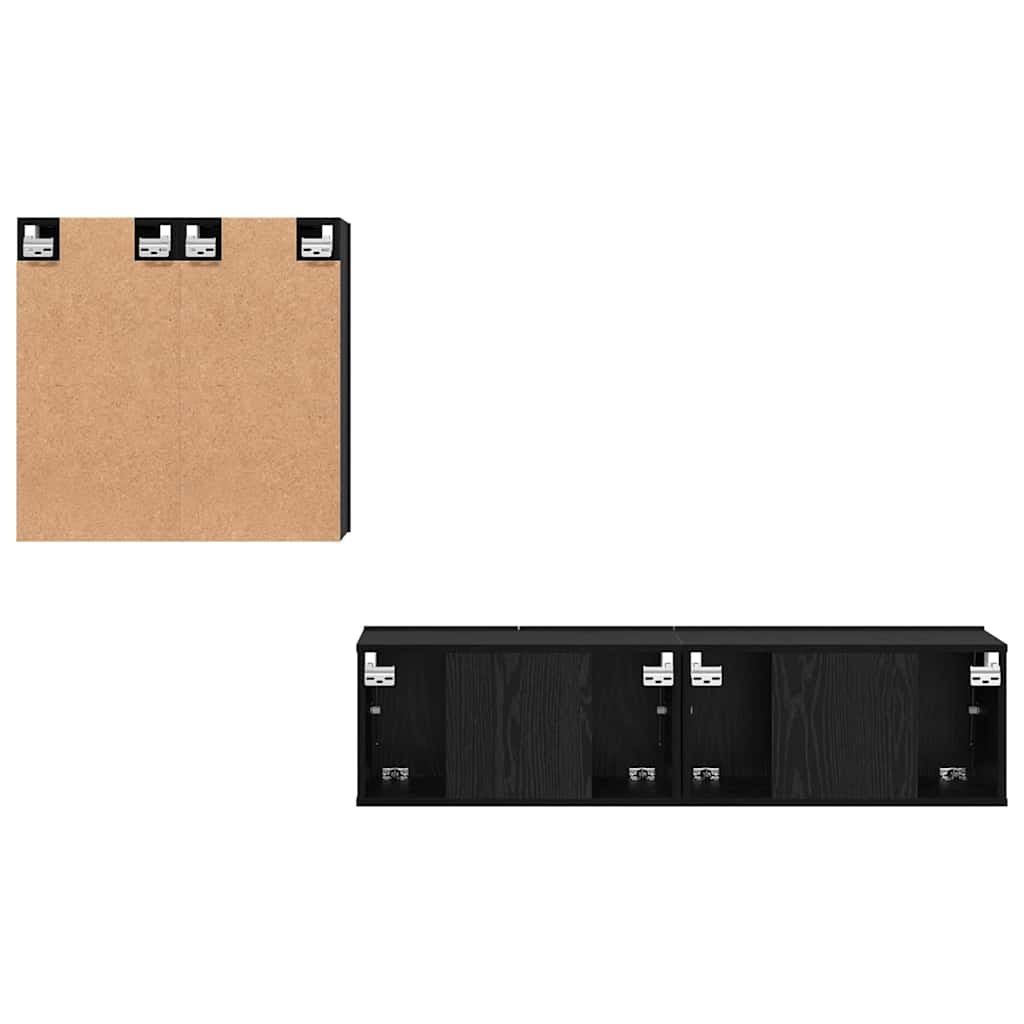 TV Cabinet Set Wall-mounted 4 pcs Black Oak Engineered Wood
