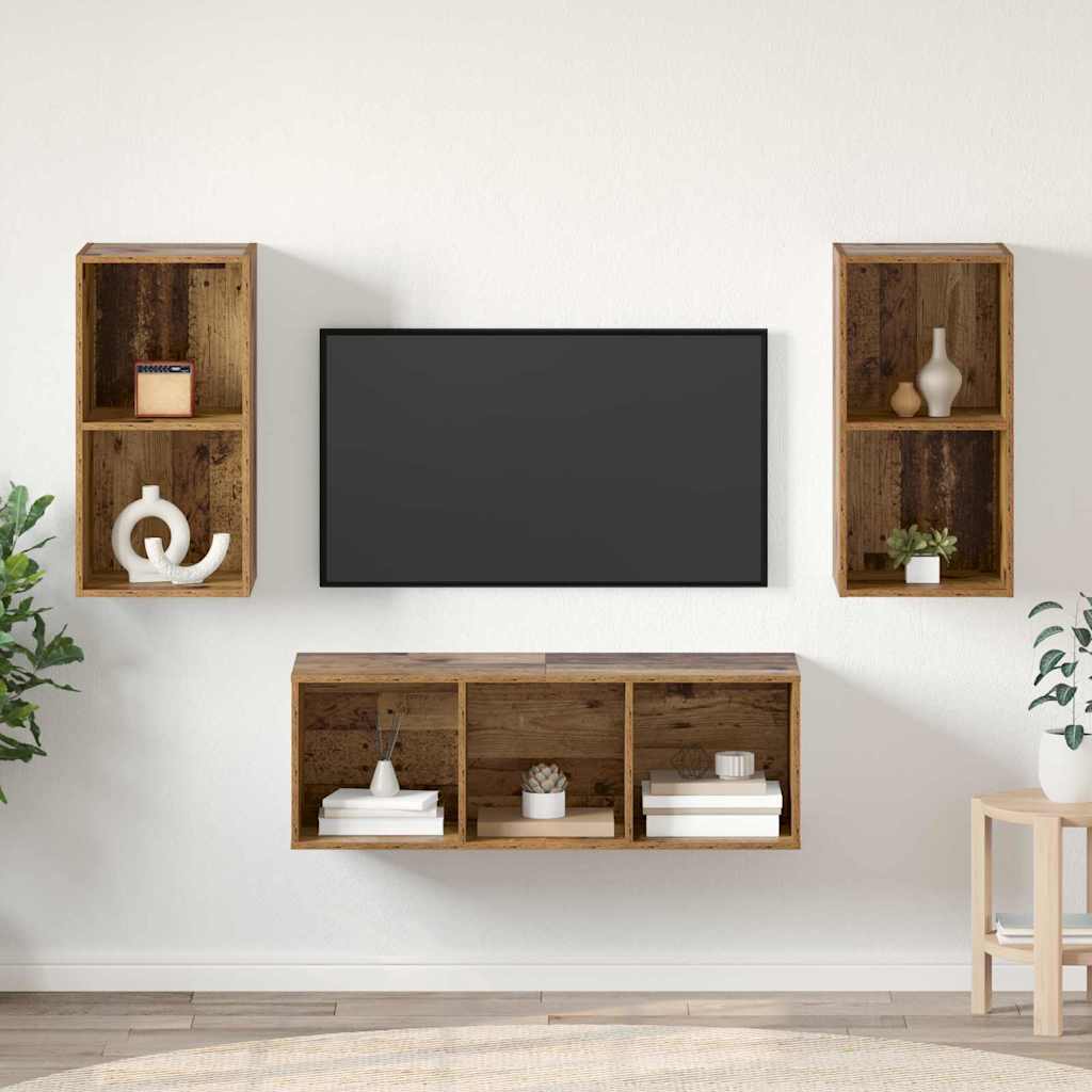 TV Cabinet Set Wall-mounted 3 pcs Old Wood Engineered Wood