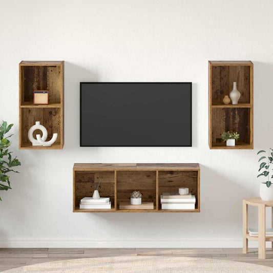 TV Cabinet Set Wall-mounted 3 pcs Old Wood Engineered Wood