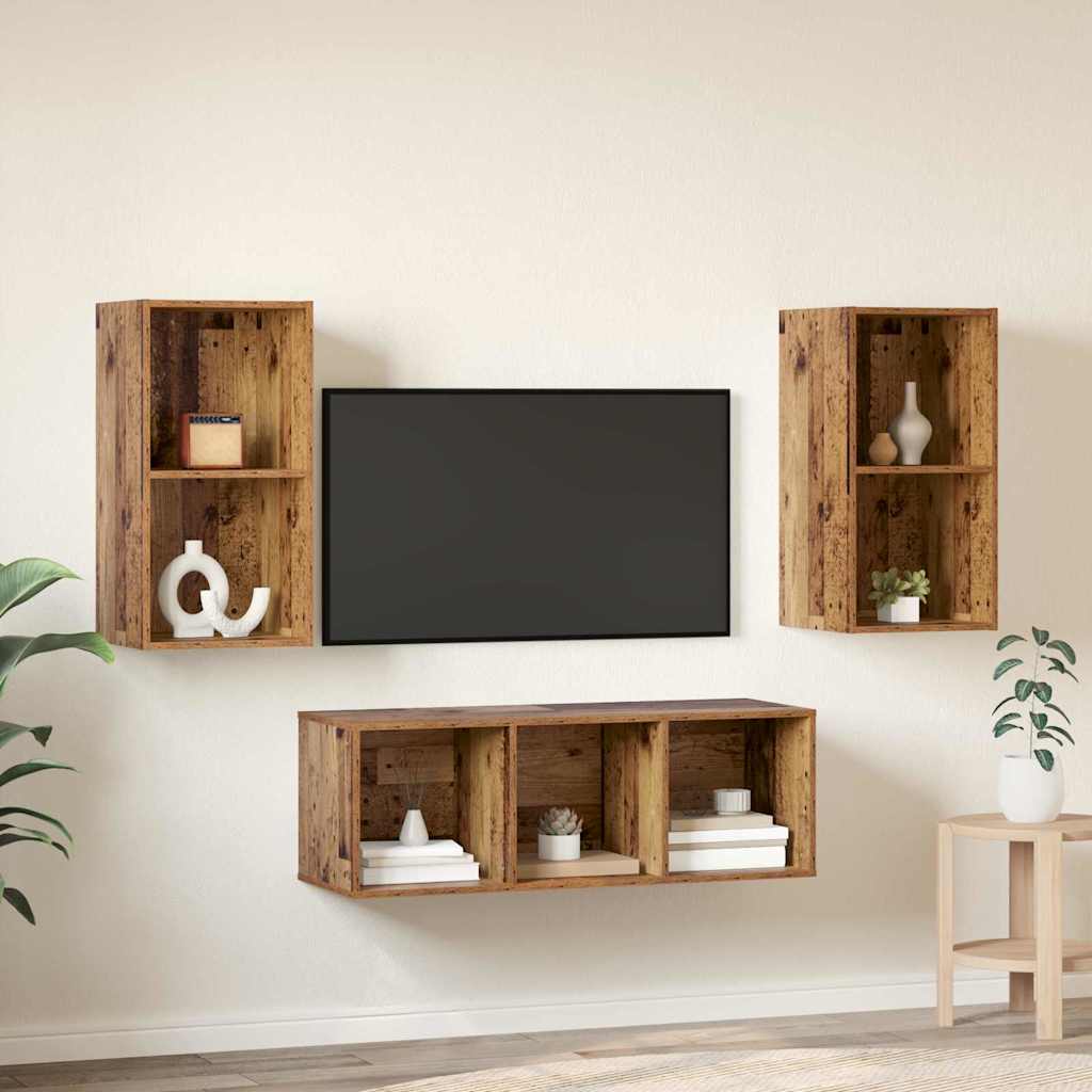 TV Cabinet Set Wall-mounted 3 pcs Old Wood Engineered Wood