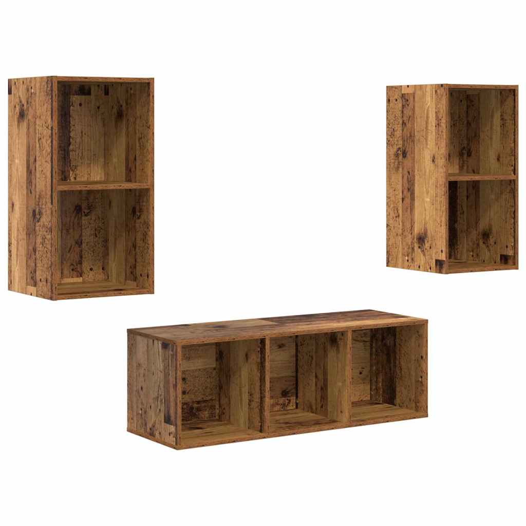 TV Cabinet Set Wall-mounted 3 pcs Old Wood Engineered Wood