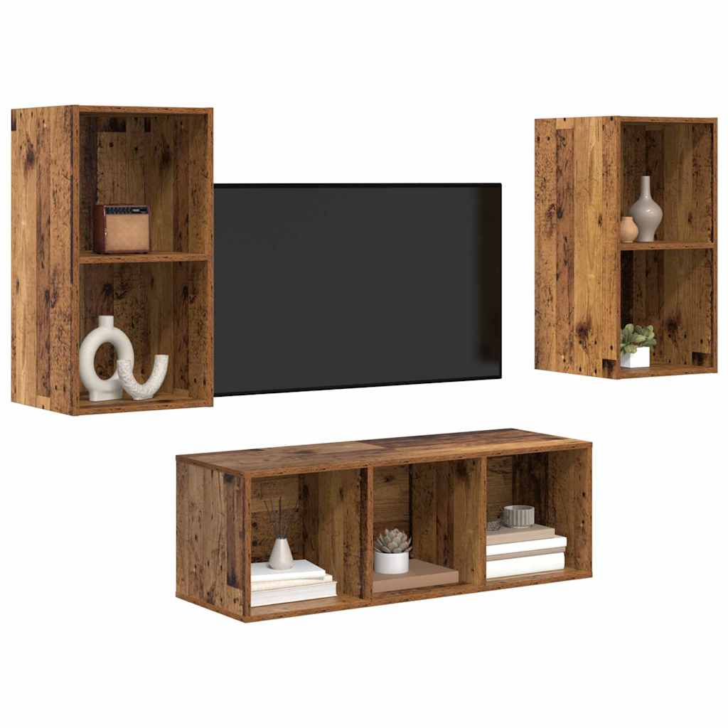 TV Cabinet Set Wall-mounted 3 pcs Old Wood Engineered Wood