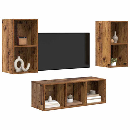 TV Cabinet Set Wall-mounted 3 pcs Old Wood Engineered Wood