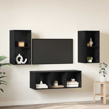 TV Cabinet Set Wall-mounted 3 pcs Black Oak Engineered Wood