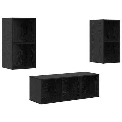 TV Cabinet Set Wall-mounted 3 pcs Black Oak Engineered Wood