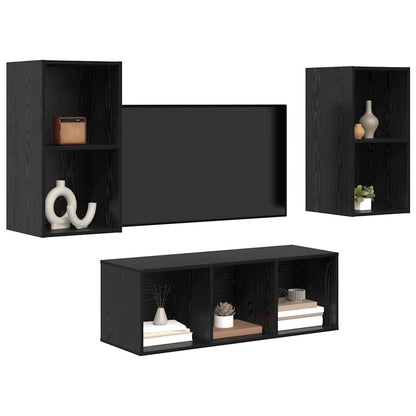 TV Cabinet Set Wall-mounted 3 pcs Black Oak Engineered Wood