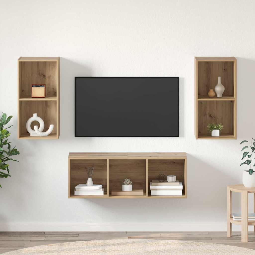 TV Cabinet Set Wall-mounted 3 pcs Artisan Oak Engineered Wood