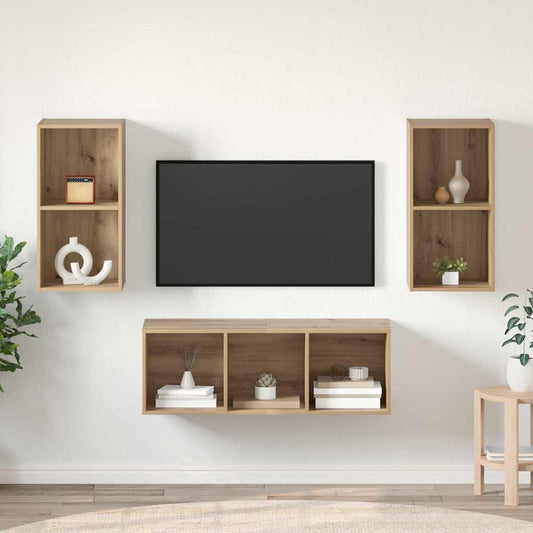 TV Cabinet Set Wall-mounted 3 pcs Artisan Oak Engineered Wood