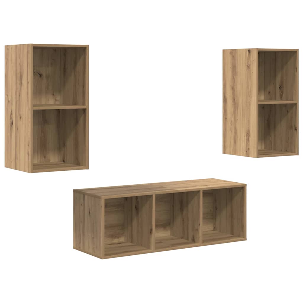 TV Cabinet Set Wall-mounted 3 pcs Artisan Oak Engineered Wood