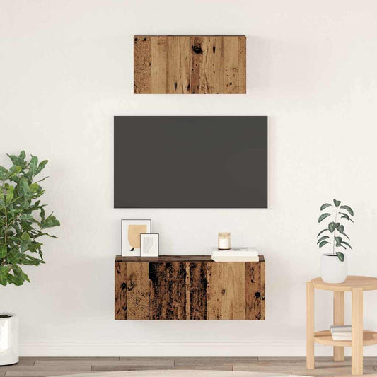 TV Cabinet Set Wall-mounted 2 pcs Old wood Engineered wood