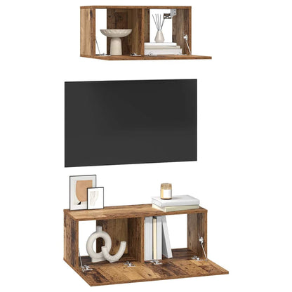 TV Cabinet Set Wall-mounted 2 pcs Old wood Engineered wood
