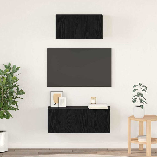 TV Cabinet Set Wall-mounted 2 pcs Black oak Engineered wood