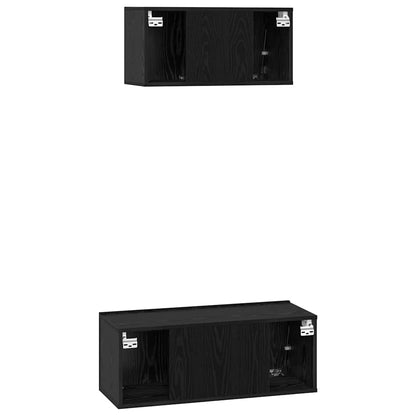TV Cabinet Set Wall-mounted 2 pcs Black oak Engineered wood
