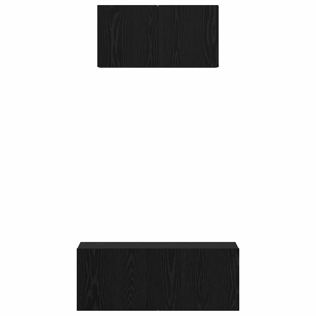 TV Cabinet Set Wall-mounted 2 pcs Black oak Engineered wood