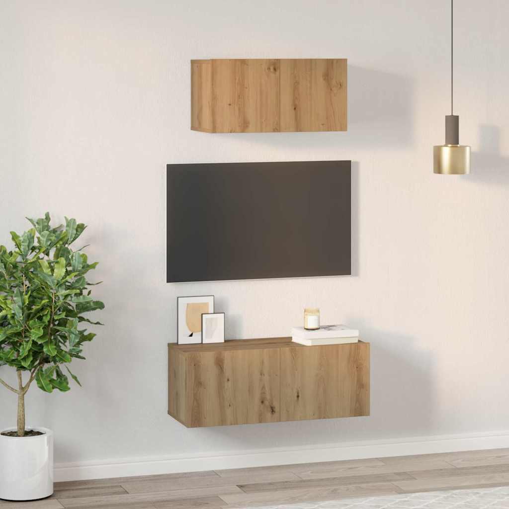 TV Cabinet Set Wall-mounted 2 pcs Artisan oak Engineered wood