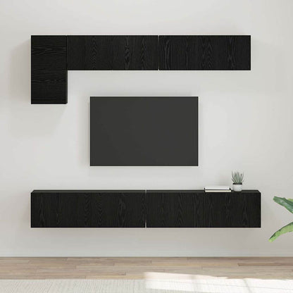 TV Cabinet Set Wall-mounted 5 pcs Black Oak Engineered Wood