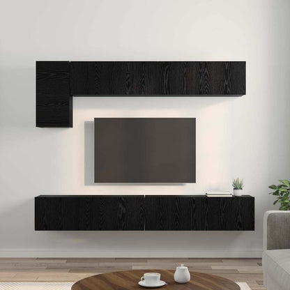 TV Cabinet Set Wall-mounted 5 pcs Black Oak Engineered Wood
