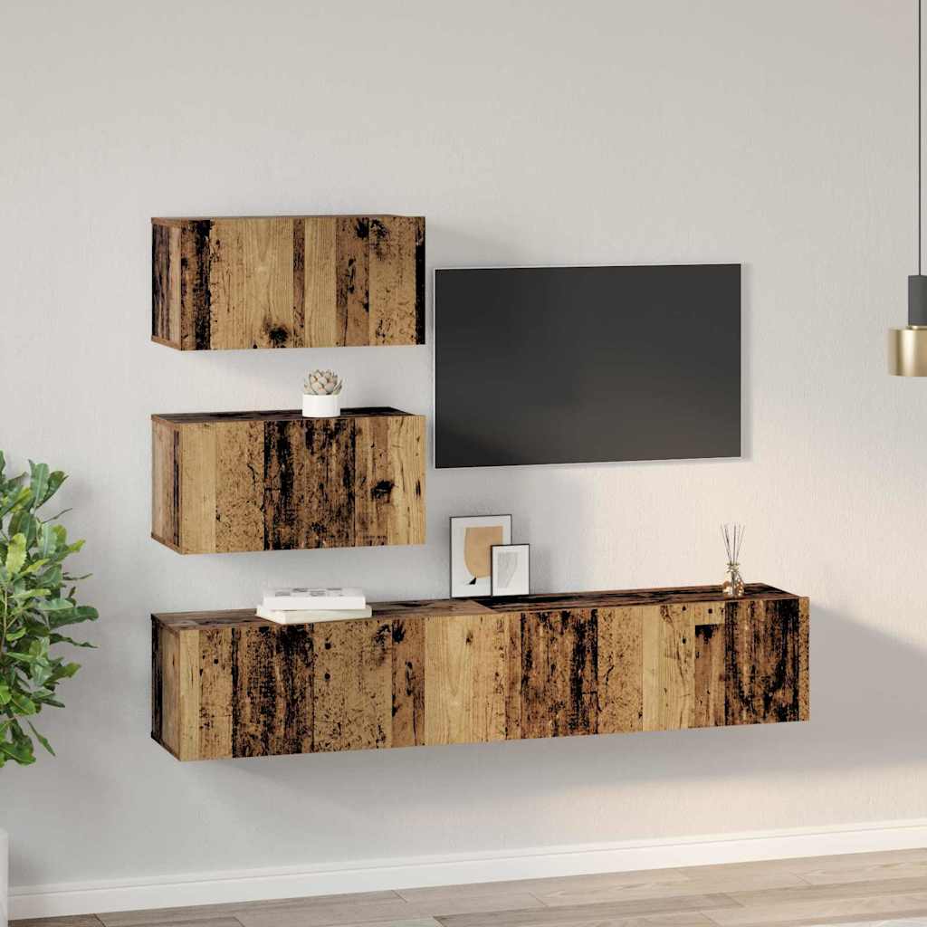 TV Cabinet Set Wall-mounted 4 pcs Old wood Engineered Wood