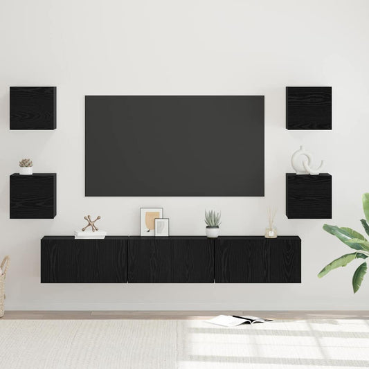 TV Cabinet Set 7 pcs Black oak Medium 180 x 30 x 30 cm
