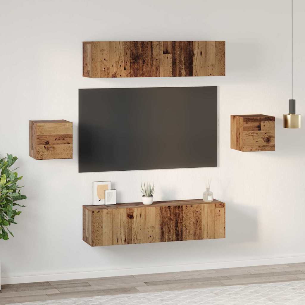 TV Cabinet Set Wall-mounted 6 pcs Old wood Engineered wood